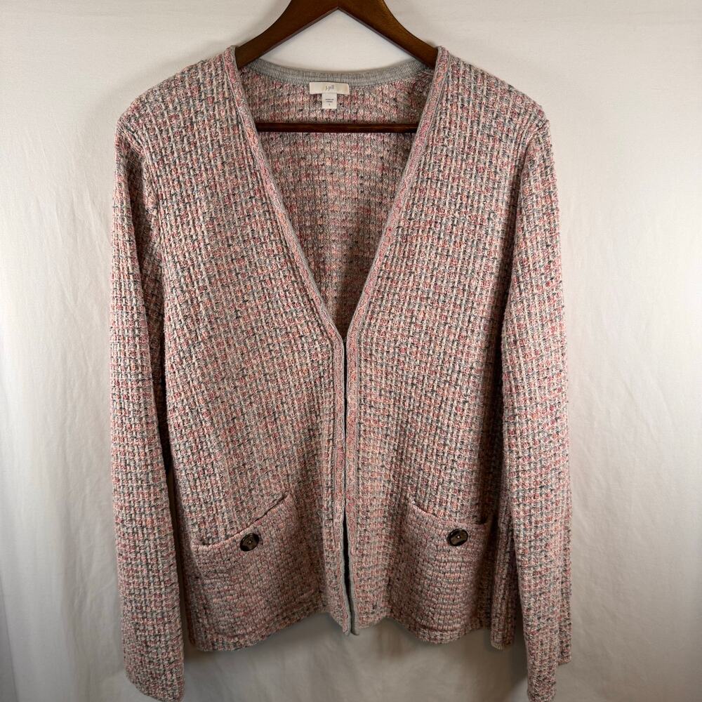 J.Jill Women’s L Cottagecore Cardigan Sweater Pink Cotton Blend Embroidered Boho - Picture 2 of 12